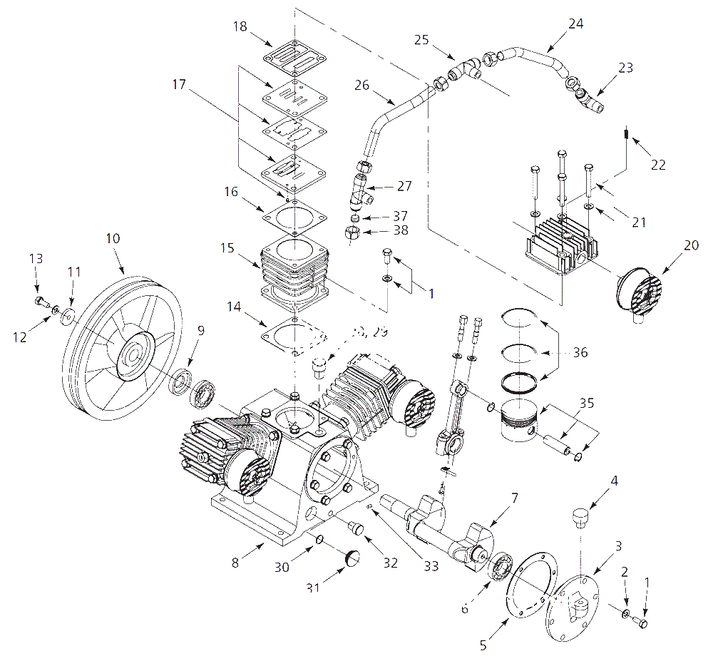 Pump Parts Diagram and Parts List for 1AKB6  Campbell Hausfeld Compressor